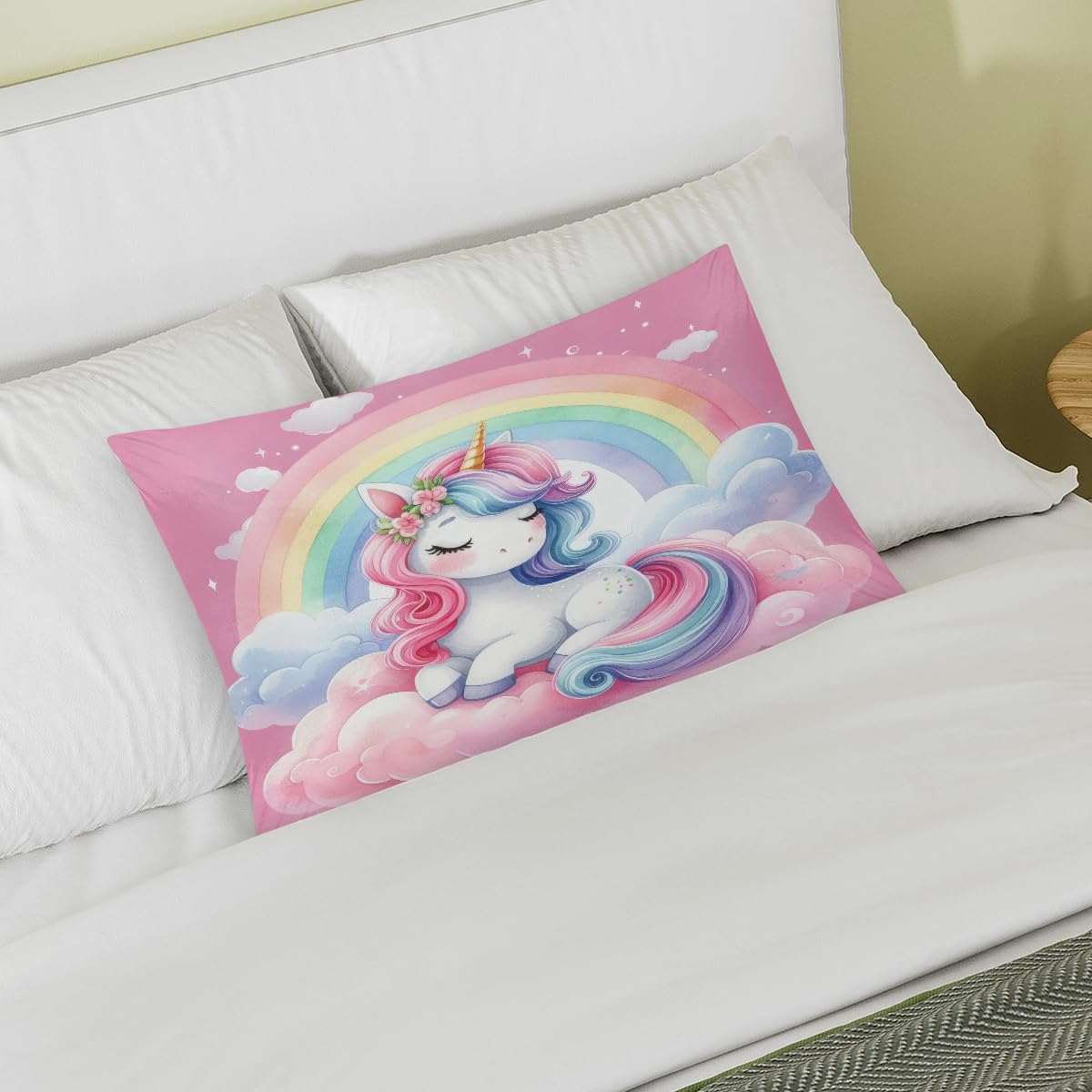 Unicorn Rainbow Cloud Satin Silk Pillowcase for Hair and Skin Pillow Cases Queen Size Soft Silk Pillow Case with Envelope Closure Print…