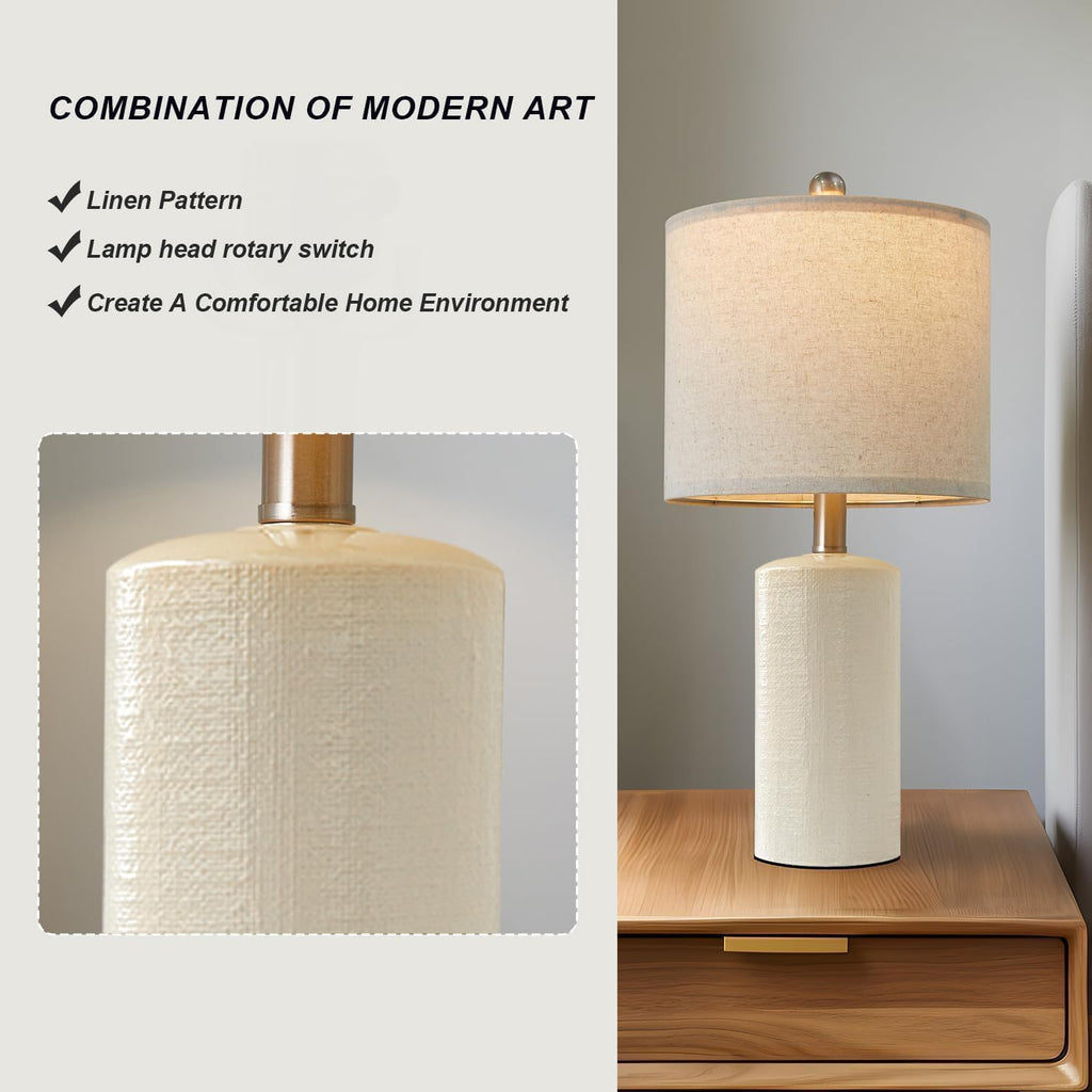 G-SAFAVA 20.25" Small Single Table Lamp for Bedroom Modern Ceramic Nightstand Lamp Farmhouse Bedside Lamp Boho Living Room Lamp White End…