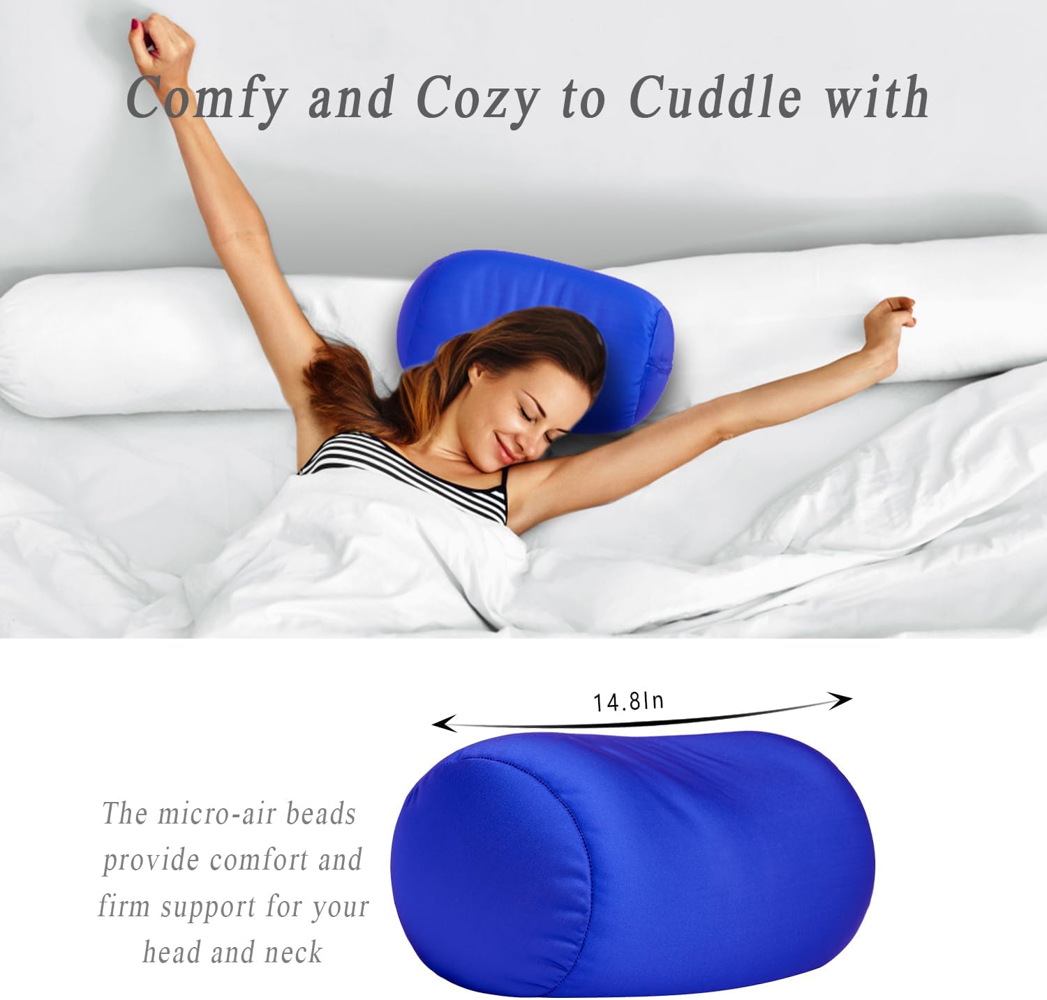 Microbead Neck Body Pillow Tube Microbead Bolster Bean Smooth Cool Pillow Neck Cervical Roll Pillow for Sleeping 7 x 12Inch Throw Travel…