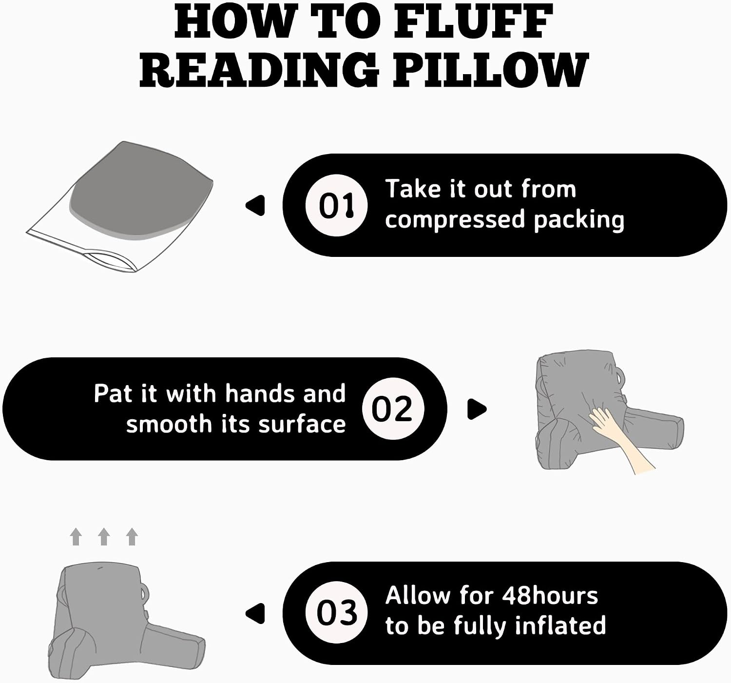 Unisakey Portable Comfy Reading Pillows for Bed Sitting Up(Black Oeko-Tex), Velvet Back Pillow with Arms & Pockets for Adults, Support…