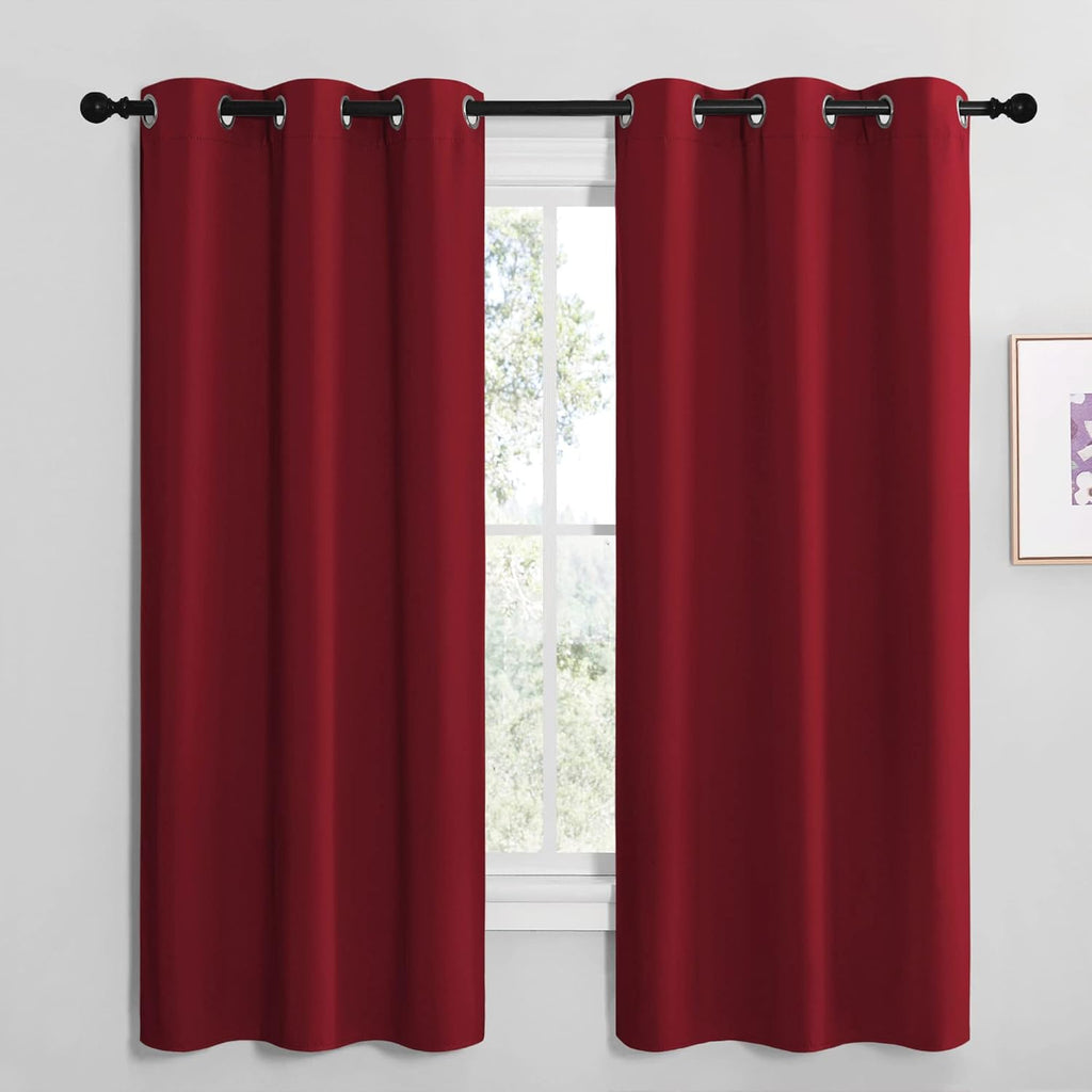 NICETOWN Christmas Burgundy Red Kitchen Blackout Curtain Panels, Thermal Insulated Grommet Top Blackout Draperies and Drapes for Basement…