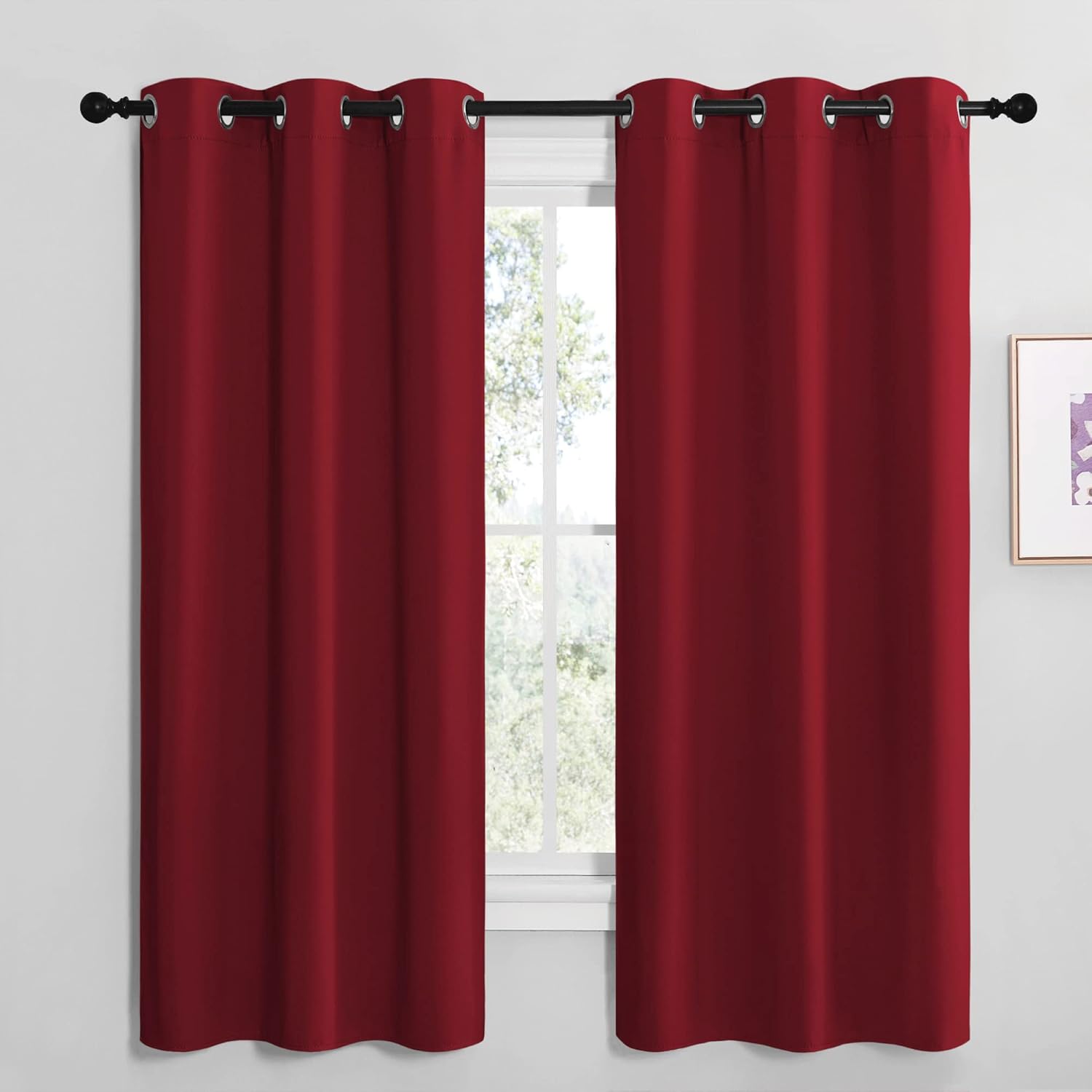 NICETOWN Christmas Burgundy Red Kitchen Blackout Curtain Panels, Thermal Insulated Grommet Top Blackout Draperies and Drapes for Basement…