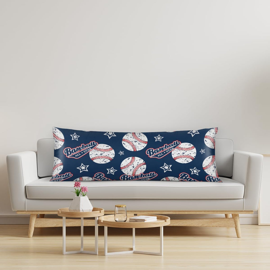 Sports Baseball Body Pillow Covers Decorative Soft Bedding Satin Pillowcase with Zipper Closure Cooling Breathable Long Pillow Case-21"x 54"