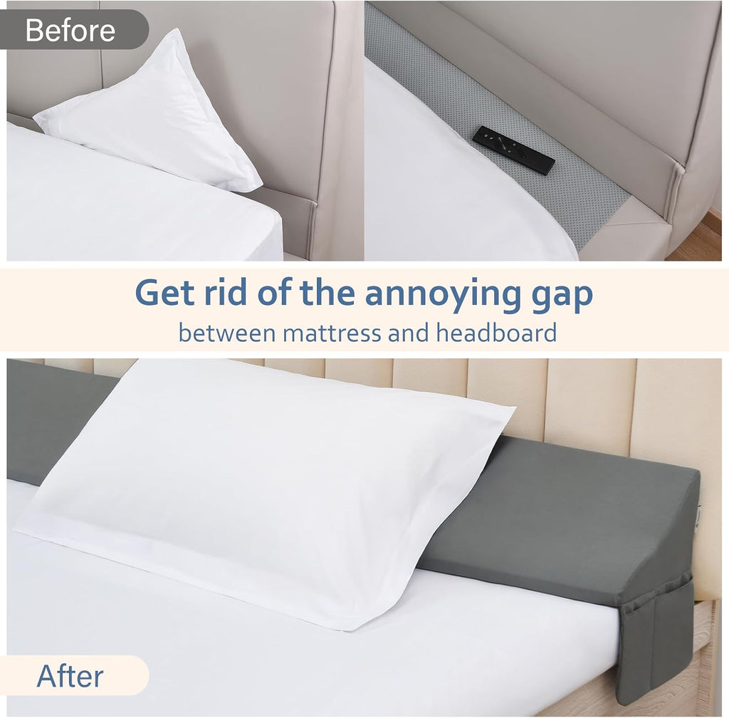 Vekkia King Bed Wedge Pillow for Headboard Gap – 0–6" Bed Gap Filler with Firm Foam Support & Extra-Large Pockets – Prevents Lost…