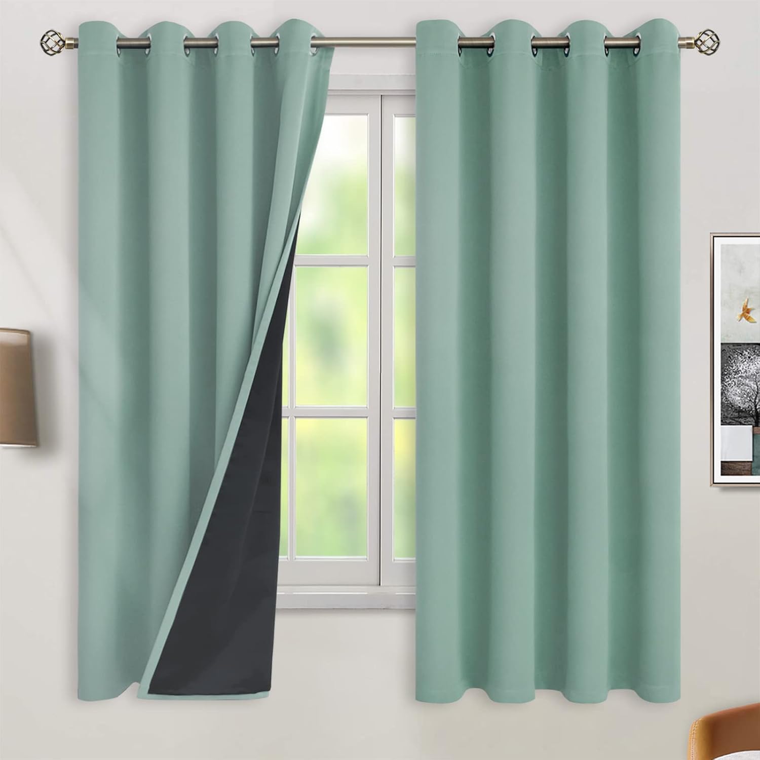 BGment Thermal Insulated 100% Blackout Curtains for Bedroom with Black Liner, Double Layer Full Room Darkening Noise Reducing Grommet Curta…