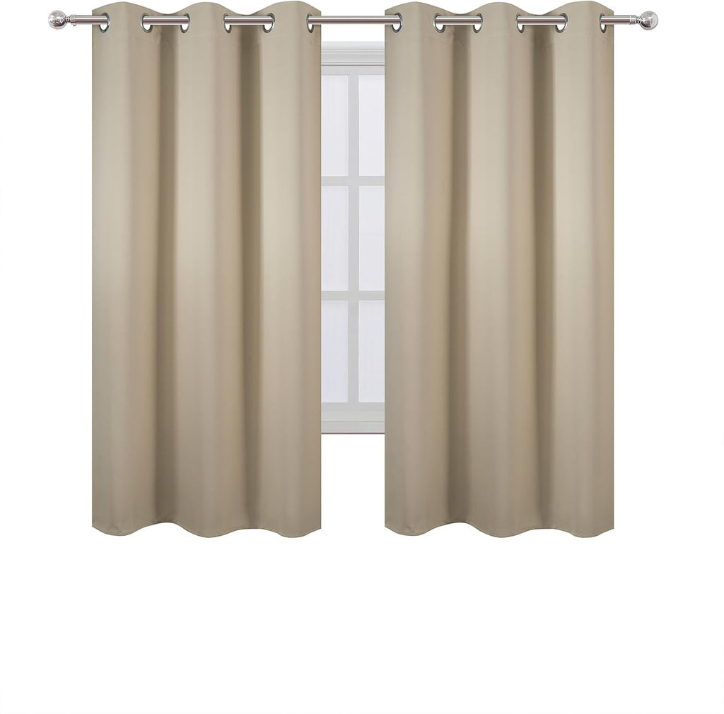 Lemomo Blackout Curtains 40 x 63 inch/Beige Curtains Set of 2 Panels/Thermal Insulated Room Darkening Bedroom Curtains 63 inch silver