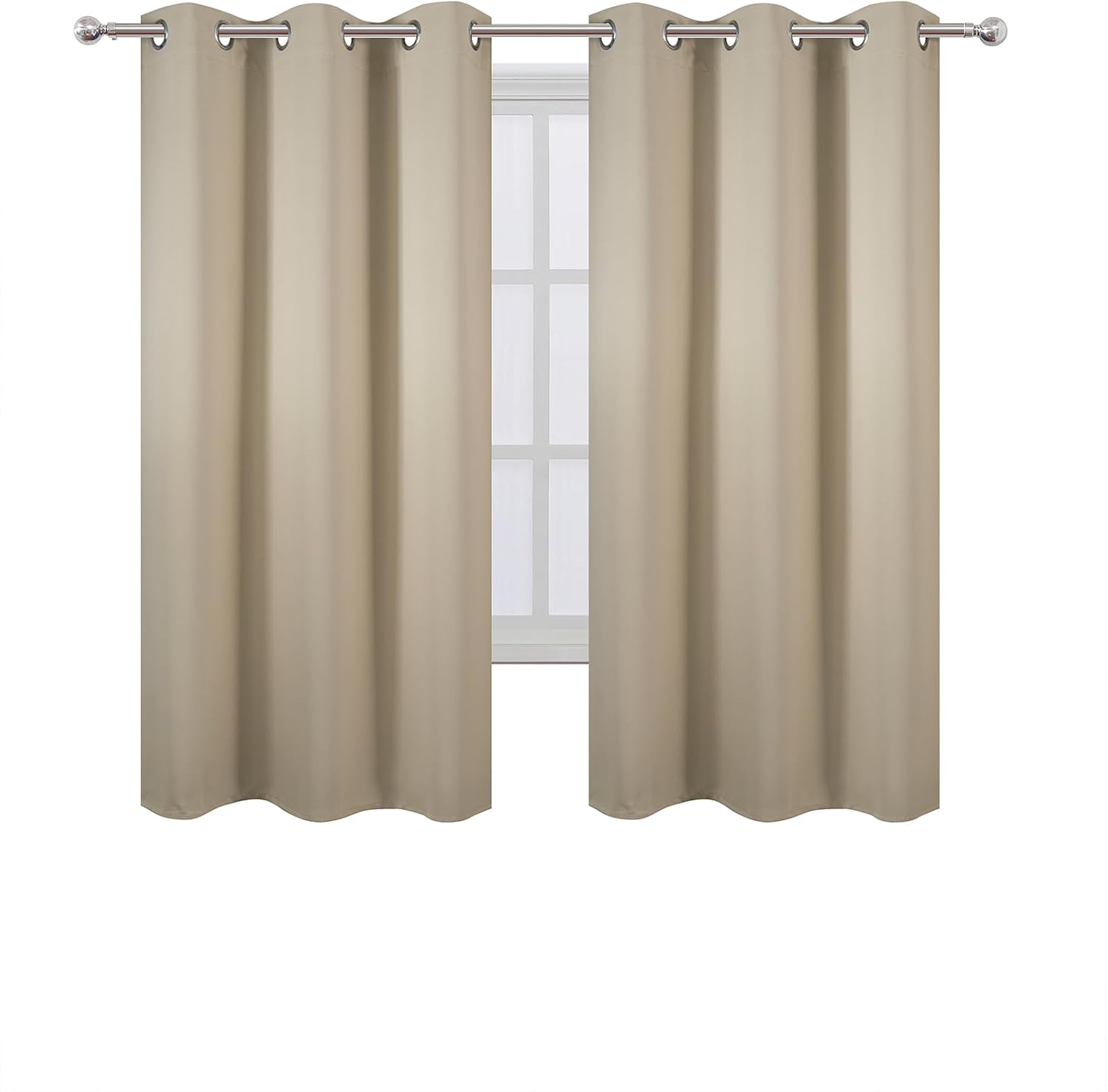 Lemomo Blackout Curtains 40 x 63 inch/Beige Curtains Set of 2 Panels/Thermal Insulated Room Darkening Bedroom Curtains 63 inch silver
