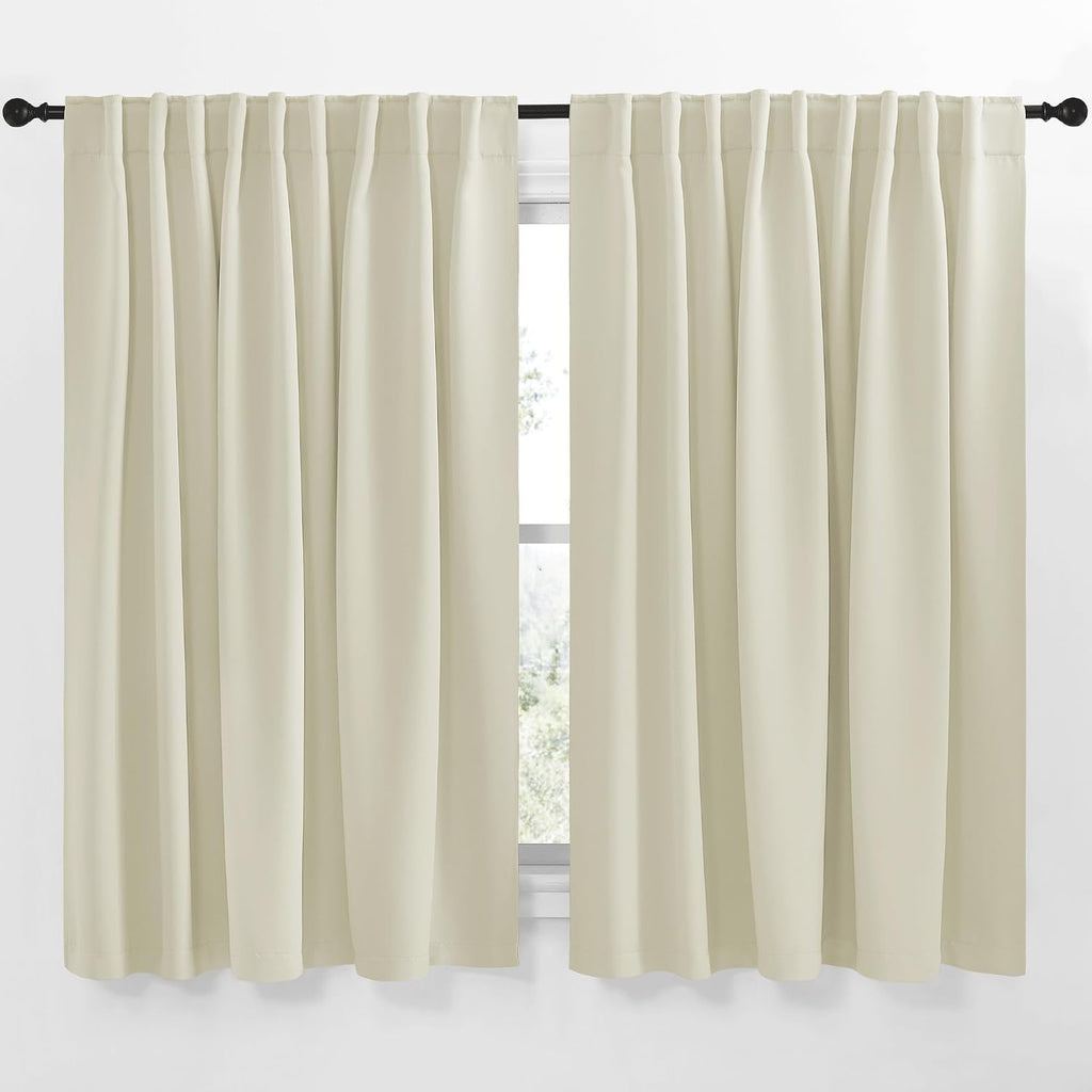 Nicetown Extra Wide Kitchen Room Darkening Curtains, Privacy Window Treatment Drapes for Dining Room (Beige, 70" Wide x 63" Long, Set of 2)