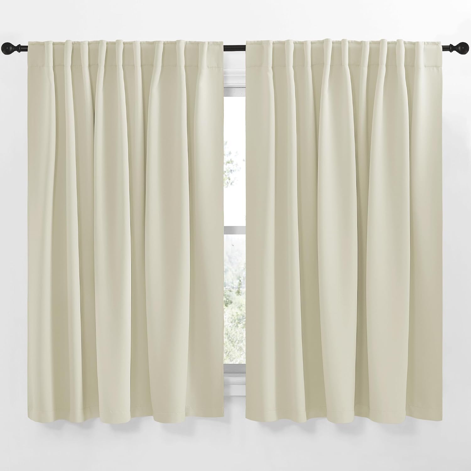 Nicetown Extra Wide Kitchen Room Darkening Curtains, Privacy Window Treatment Drapes for Dining Room (Beige, 70" Wide x 63" Long, Set of 2)