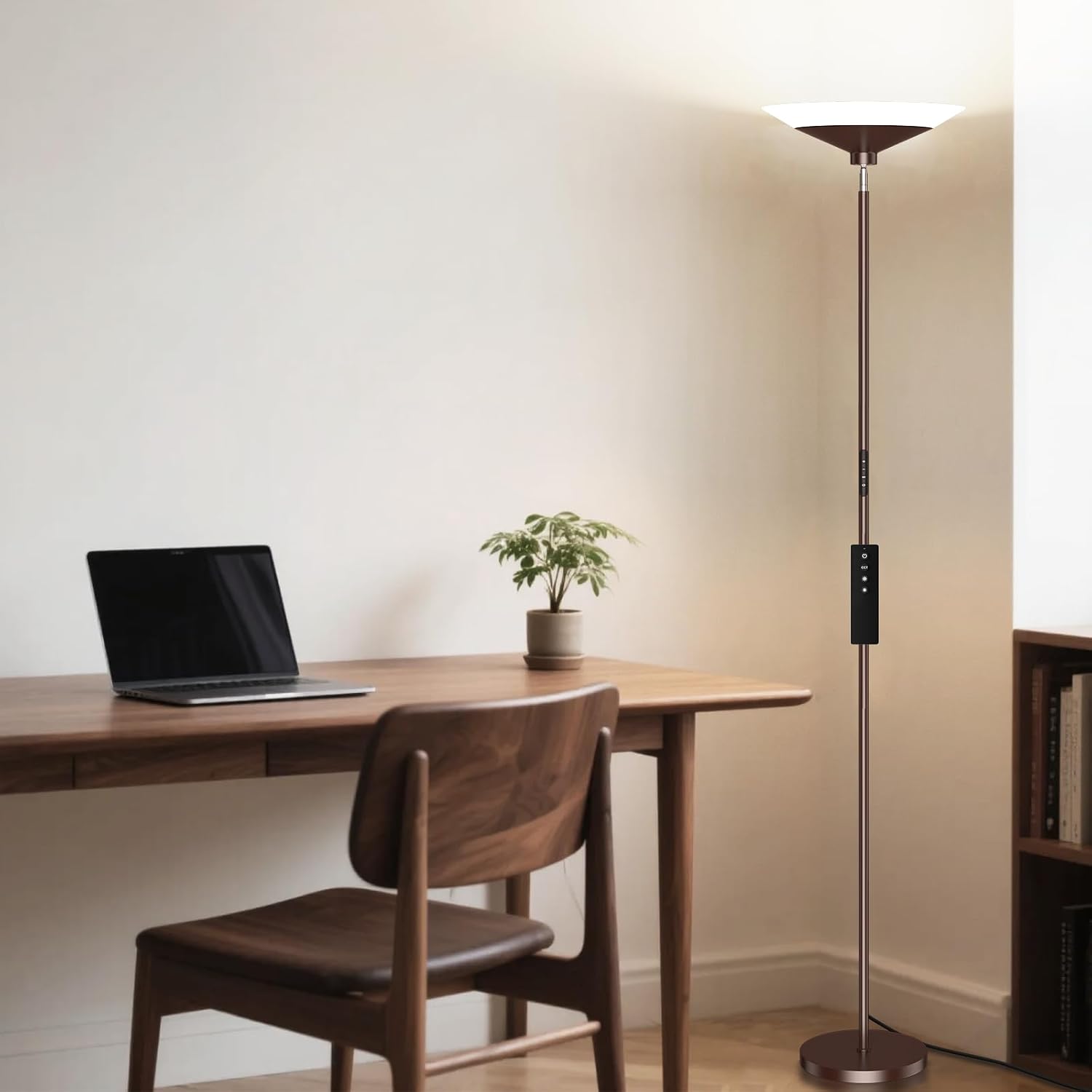 SIBRILLE Brown Torchiere Floor Lamp - 30W Dimmable LED Standing Lamp with Remote, 4 Color Temps, Stepless Dimming, 3000-6500K, 1800LM…