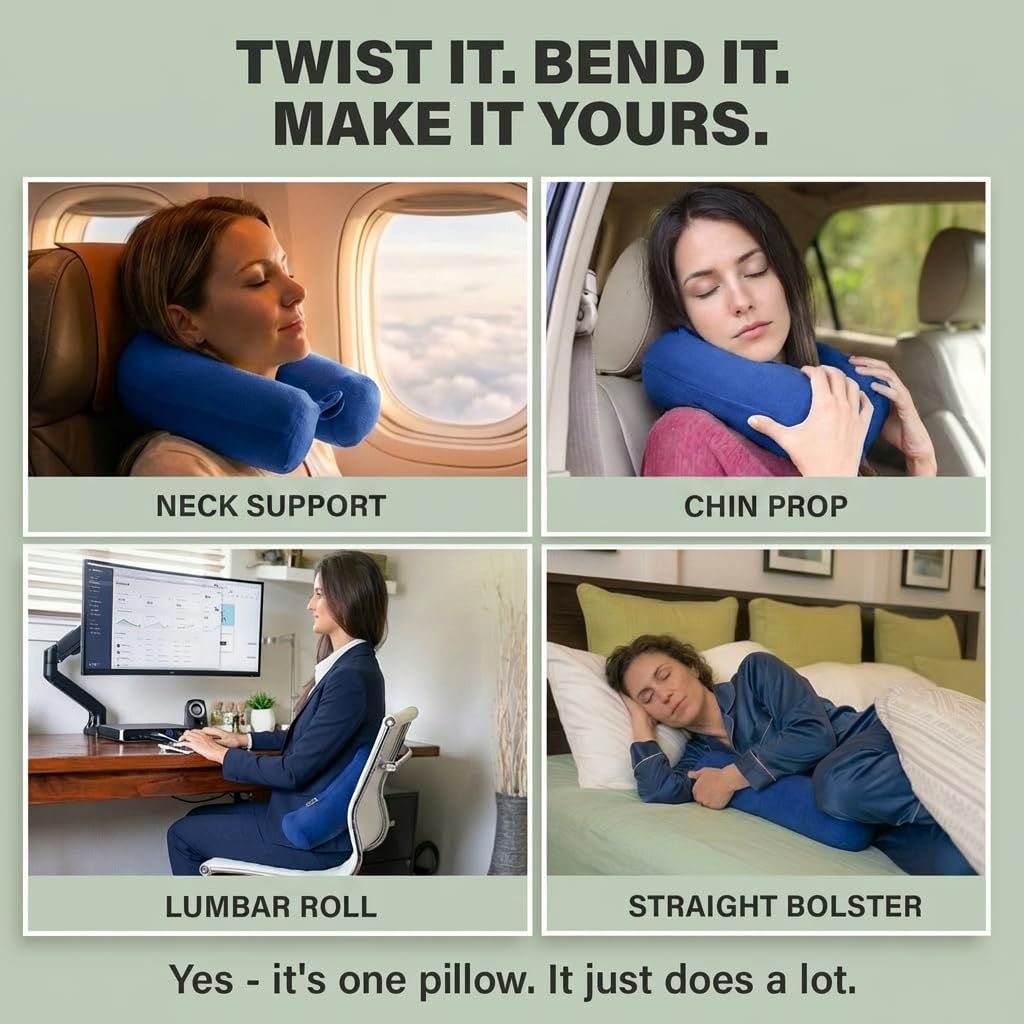 Dot&Dot Twist Memory Foam Travel Pillow for Airplanes - Travel Neck Pillow for Sleeping - Airplane Pillow for Neck Support - Adjusta…