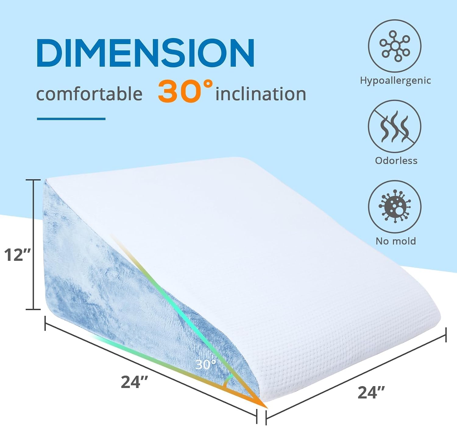Sasttie Wedge Pillow, 12 Inch Memory Foam Bed Wedge Pillow for Sleeping, Acid Reflux, Back Pain, Post Surgery, and Snoring, Designed with W…