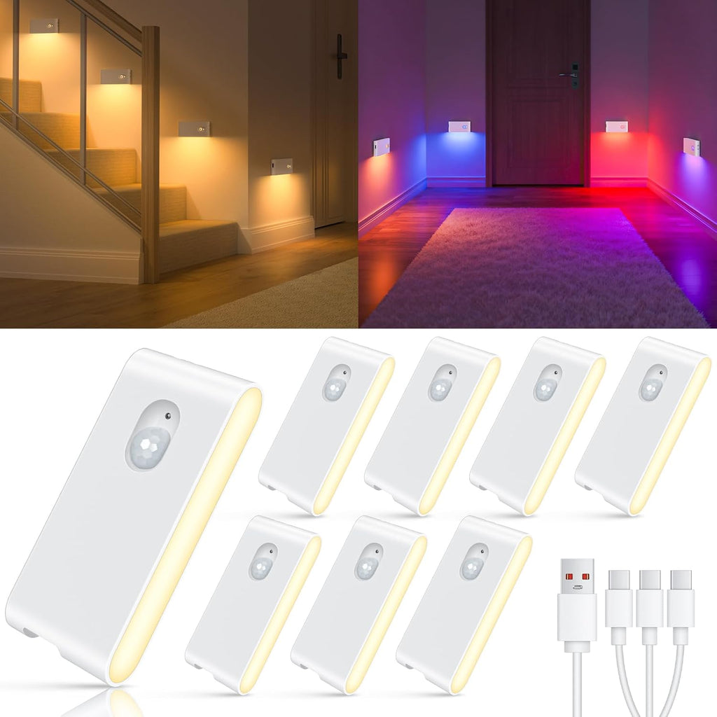 WILLED Motion Sensor Lights Indoor, RGB & Warm White Motion Sensor Night Light, Wireless Color Changing Stair Lights Indoor for Kids'…