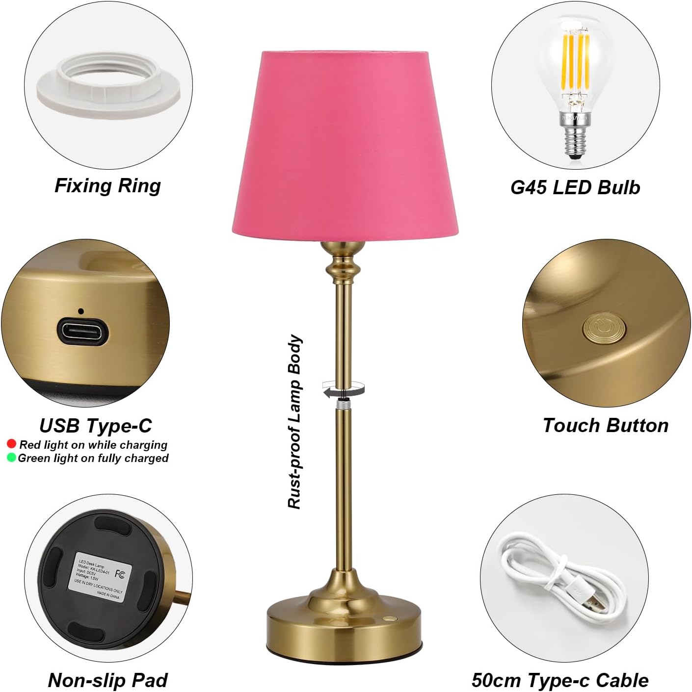 Cordless Table Lamps Rechargeable Set - 2 Pack Brass 4000mAH Battery Operated Lamps for Decor, 3000K Stepless Dimming Touch Control…