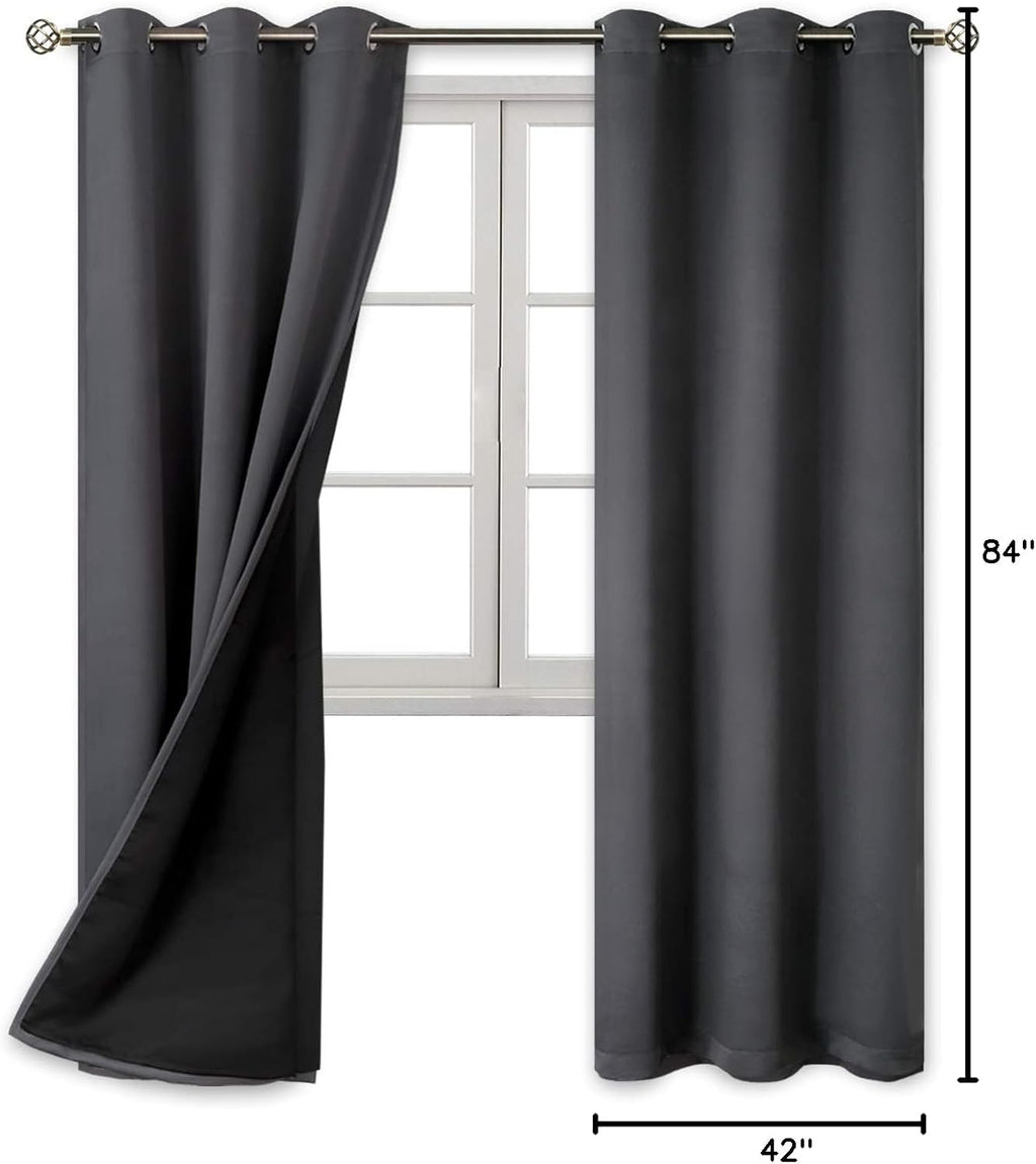 BGment Thermal Insulated 100% Blackout Curtains for Bedroom with Black Liner, Double Layer Full Room Darkening Noise Reducing Grommet Curta…