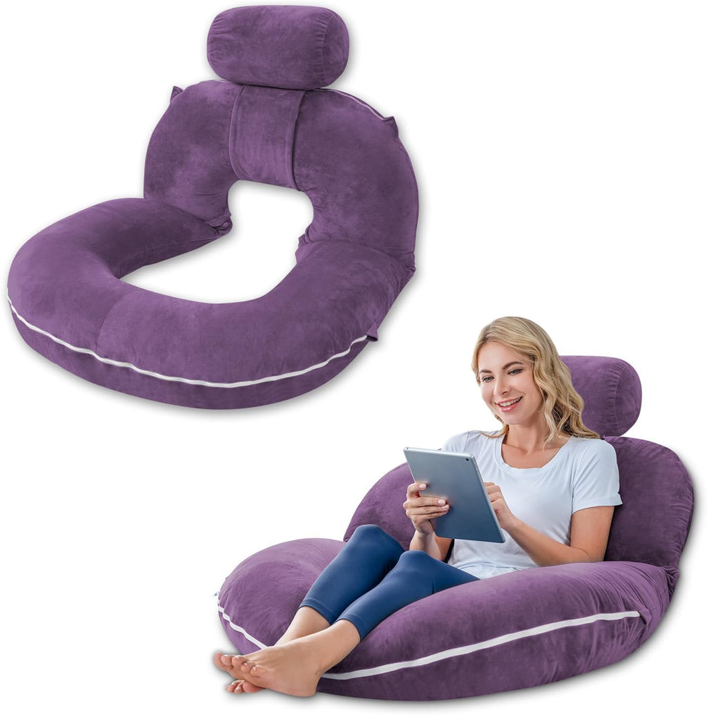Insen Reading Pillow, Back Pillow for Sitting in Bed and Couch, Gaming Pillow for Adults, Sit Up Support for Bed, Purple