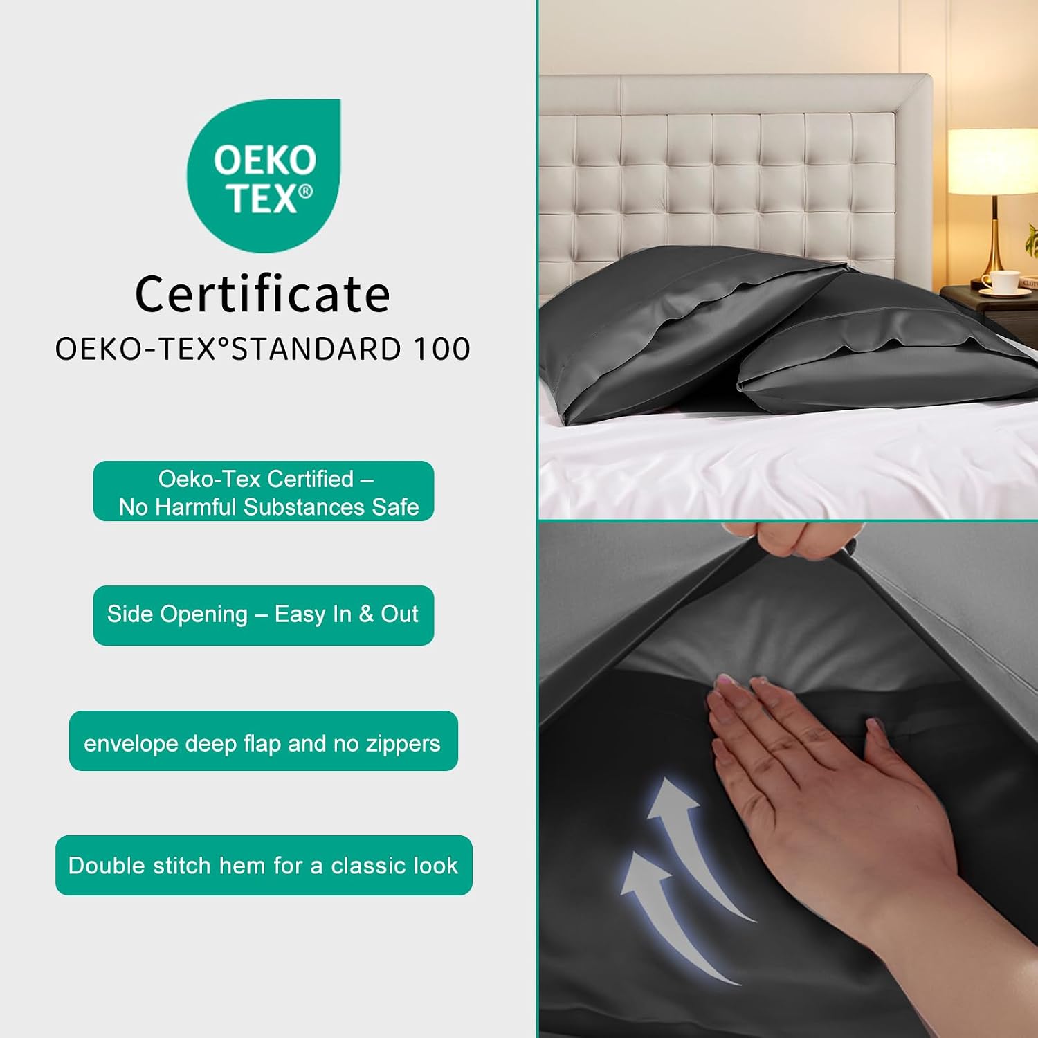 Stnomyhome Eucalyptus Tencel Cooling Pillowcase 2 Pack King Dark Gray | Moisture Wicking for Night Sweats | 3X Faster Drying | Oeko-TEX Cer…