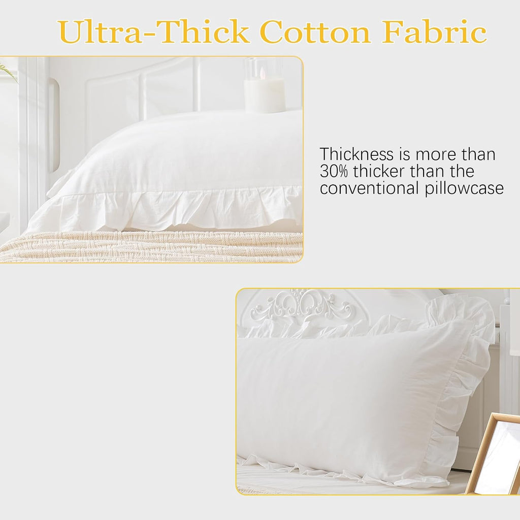 Qilunn Vintage Off White Ruffle Euro Shams Shabby Farmhouse Pillow Cover 100% Washed Cotton Pillowcases Set of 2-26"x26" White 2pcs Cotton…
