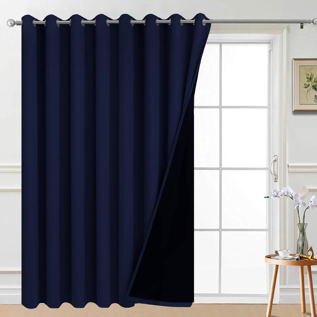 Yakamok 100% Blackout Thermal Insulated Grommet Curtains, Noise Reducing Barrier Panel for Sliding Glass Door, 2 Thick Layers Heat Light…