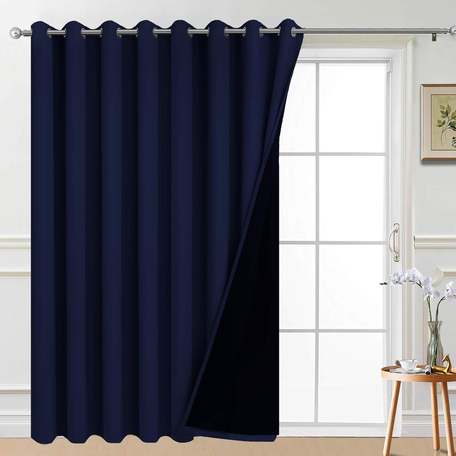 Yakamok 100% Blackout Thermal Insulated Grommet Curtains, Noise Reducing Barrier Panel for Sliding Glass Door, 2 Thick Layers Heat Light…