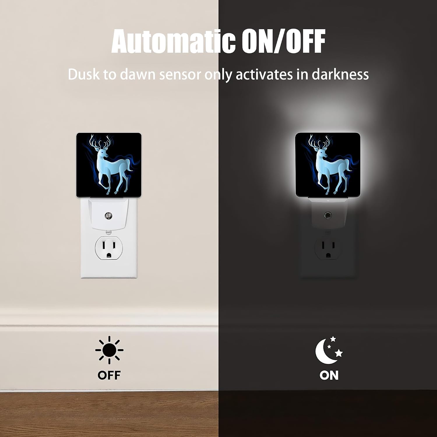 Blue Deer Night Light, Northern Lights Night Lights Plug into Wall Decor for Bedroom, Bathroom, Hallway, Kitchen, Dusk to Dawn Sensor…