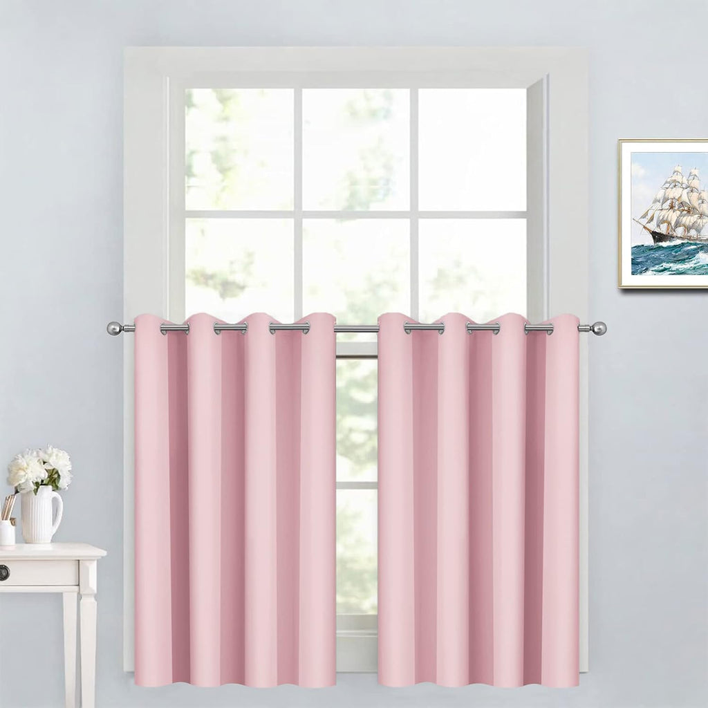 Yakamok Insulated Blackout Window Draperies - Energy Efficient Home Decor Grommet Top Curtains for Bedroom(Pink, 52Wx36L, 2 Panels)