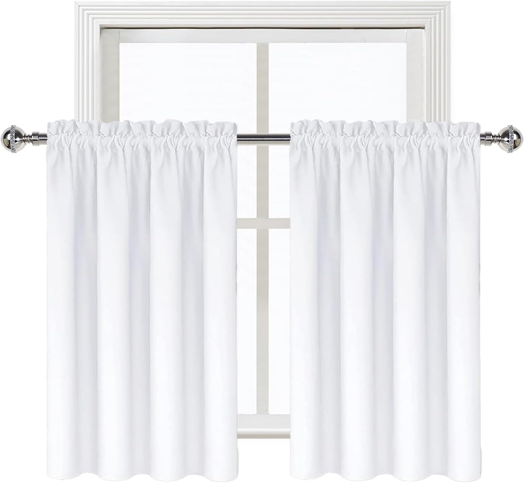 DWCN White Curtains for Living Room Thermal Insulated, 50% Light Blocking Curtains for Bedroom, Dining Room Window, W 42x L 36 Inch, Set…