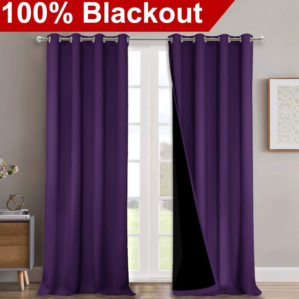 Nicetown Cold Blocking 100% Blackout Curtains, Durable and Soft Black Lined Drapes for Living Room, Energy Saving Long Panels for Patio Sli…