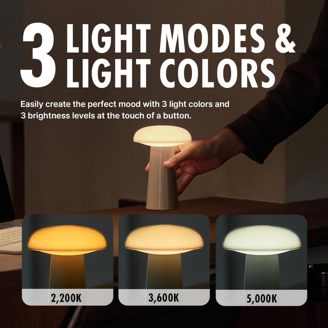 LUMENA Space M1 Portable Table Lamp | Rechargeable LED Bedside Lamp with Detachable Shade, 3 Brightness Levels, 3 Light Modes, 5000mAh…