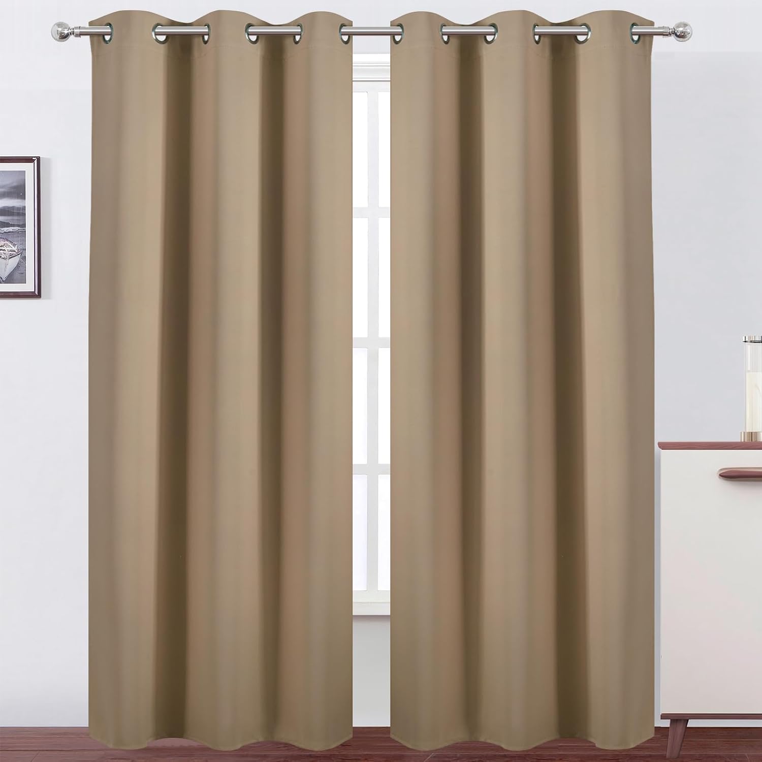 Lemomo Natural Thermal Blackout Curtains/38 x 84 Inch/Set of 2 Panels Room Darkening Curtains for Bedroom 84 Inch silver