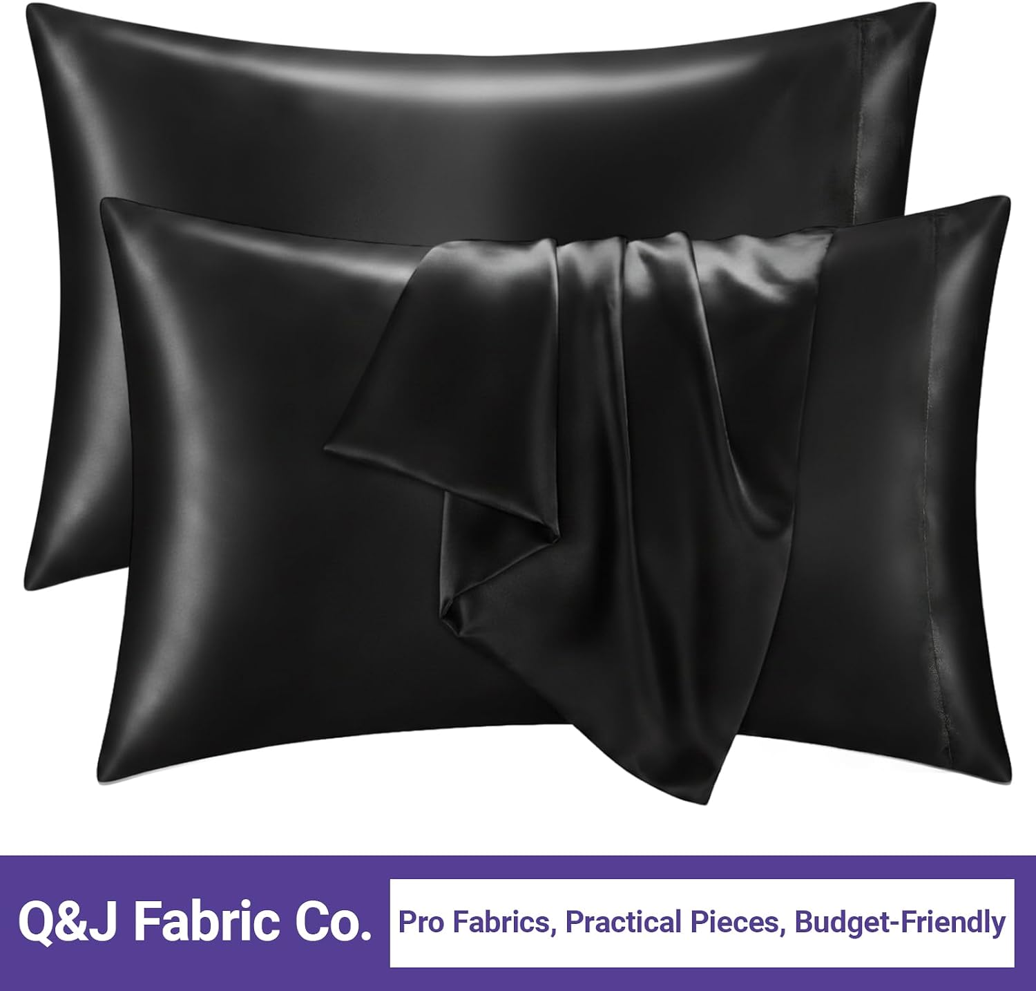 QJFabricCO Q&J Fabric Co. 2 Pack Satin Pillowcase Silk Like Pillow Cases 20x30 inch Black Cooling Pillow Cases with Envelope Closure for Ha…