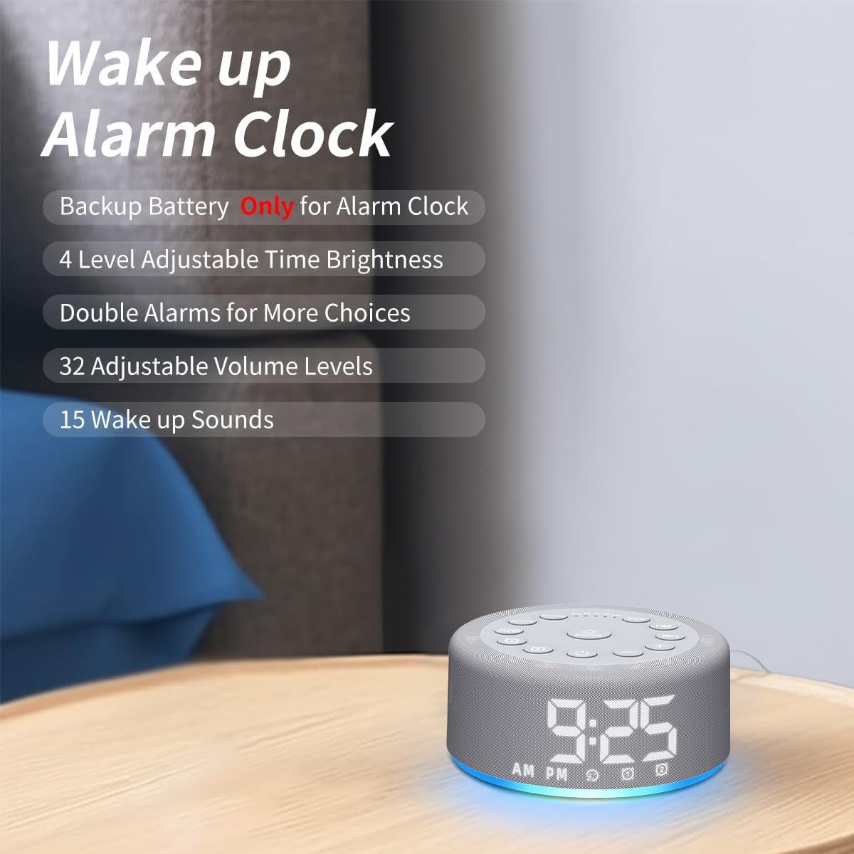 Plug-in Sound White Noise Machine Brown Noise Machine & Alarm Clock with Rechargeable Backup Battery Night Light Dual Alarms 30 Sleeping…