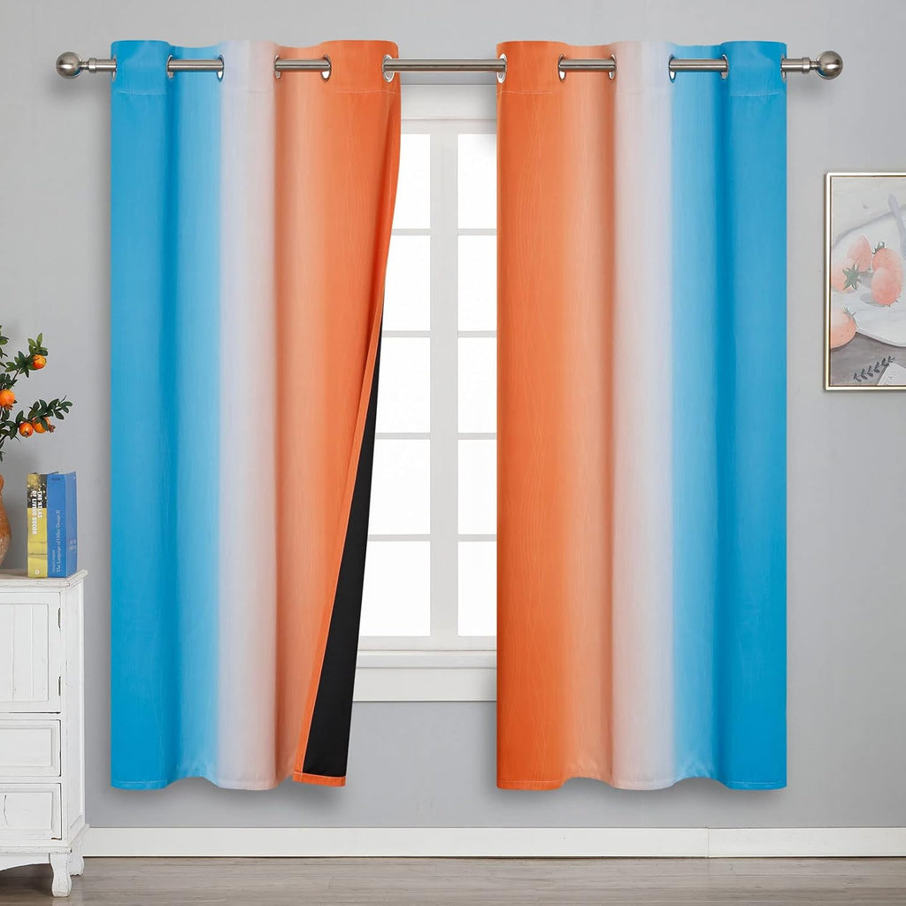 Estelartextiler Estelar Textiler Ombre Orange and Blue Blackout Curtains 72 Inch Length 2 Panels, Full Room Darkening Curtains for Bedroom,…