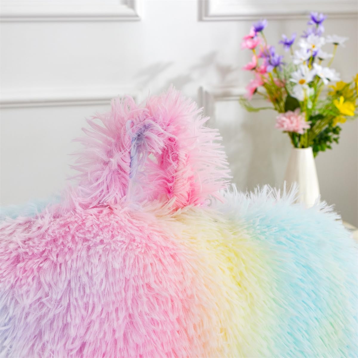 Holawakaka Shaggy Reading Pillow for Bed and Sofa Couch Sitting Up, Tie Dye Backrest Pillows with Arms for Kids Teens Adults, Back Support…