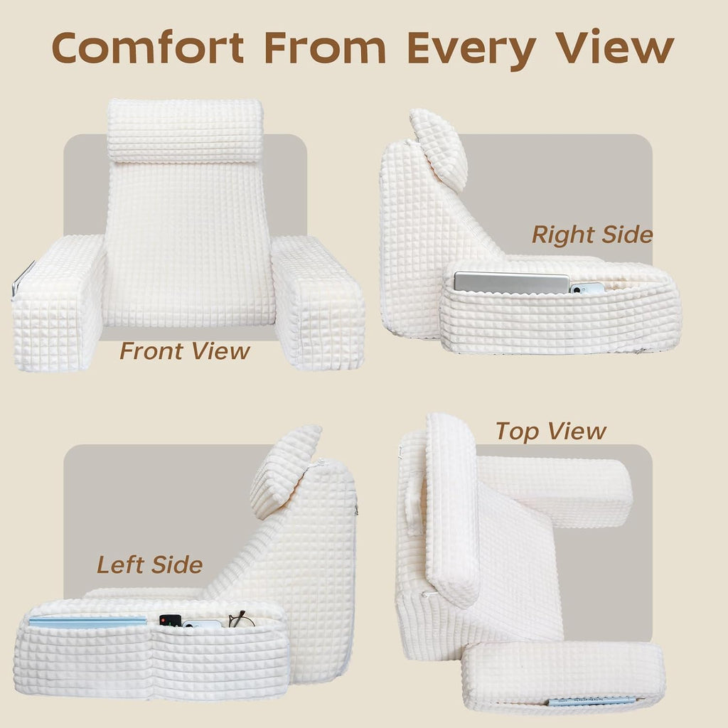 Vekkia Reading Pillow, Back Pillow for Bed Sitting Up Adult, Backrest Support Pillow with Build-in Arms & XL Pockets, Rest Chair for…