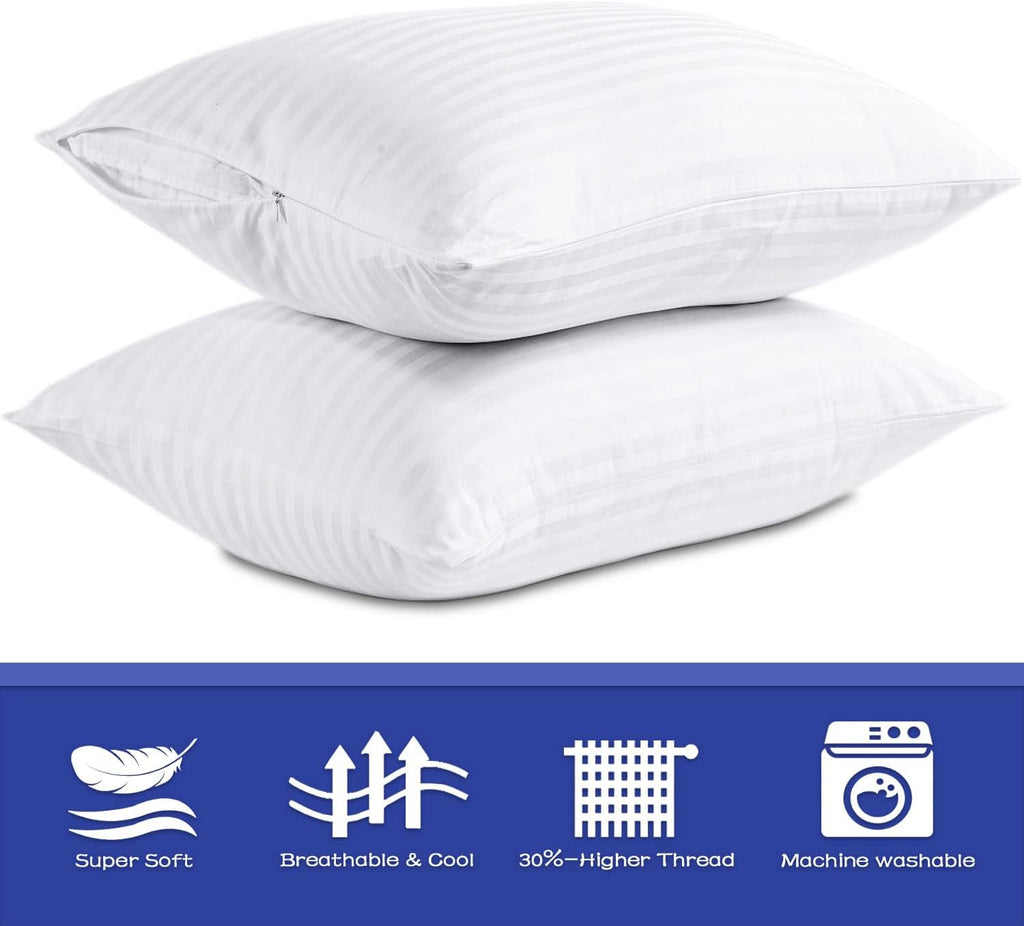 100% Cotton King Pillow Protectors with Zipper, White Pillow Cases King Size for Home & Hotel, Sateen Soft Cooling Hidden Zippered Pillow…