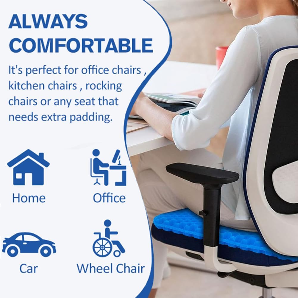Helishy Gel Seat Cushion, Large Cooling Gel Cushion Breathable Honeycomb Chair Pads Gel Cushion with Non-Slip Cover for Home Office Chair C…