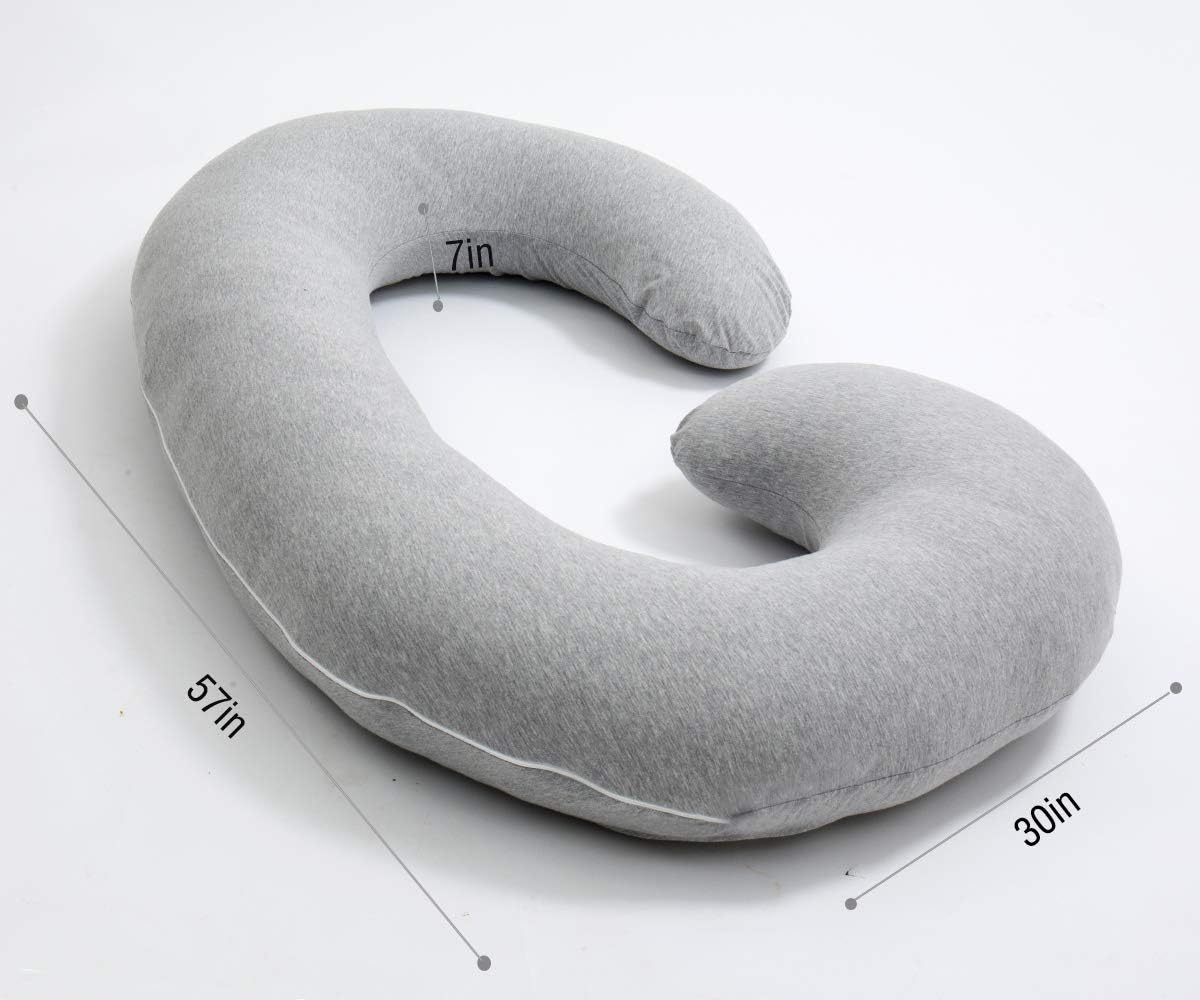 1 MIDDLE ONE Pregnancy Pillow, C Shaped Full Body Pillow for Maternity Support, Pregnant Women Sleeping Pillow with Jersey Cover (Light…