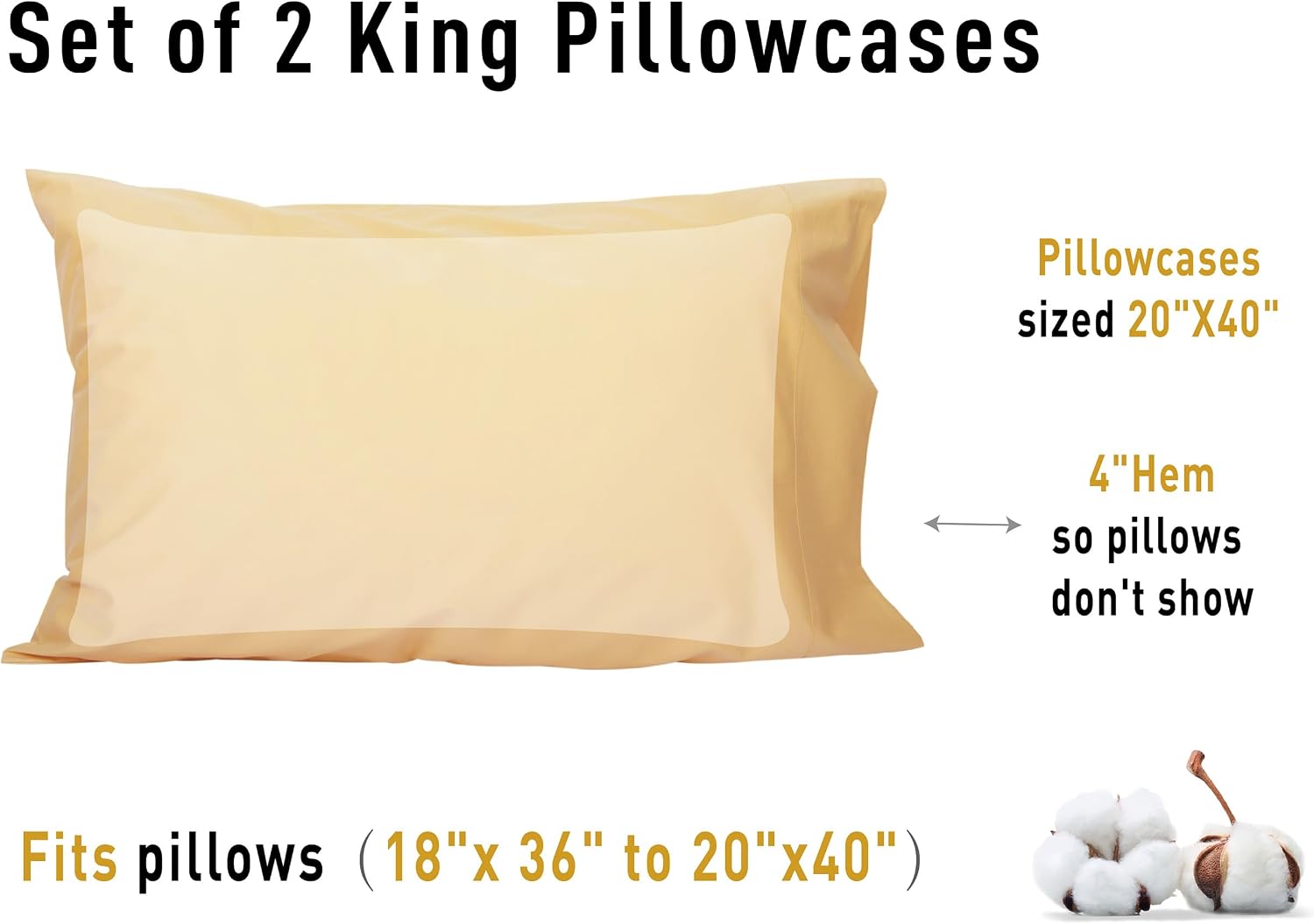 Sunflower King Pillowcases Set of 2, 100% Cotton King Size Pillow Cases 2, 20×40 inches Desert Mist, Soft and Breathable