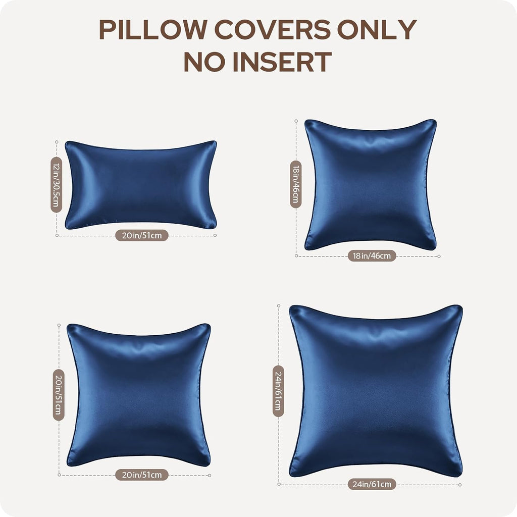 Homeideas Navy Blue Decorative Throw Pillow Covers 20x12 Set of 2, Glossy Faux Silk Lumbar Pillow Covers for Couch Sofa Bed Decor Luxury Su…