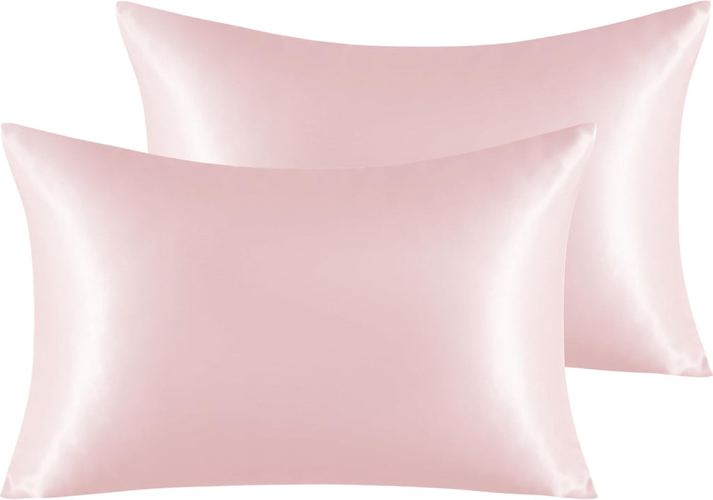 Ntbay 2 Pack Satin Standard Pillowcases for Hair and Skin, Luxurious and Silky Pillow Cases with Envelope Closure, 20x26 Inches, Light Pink…