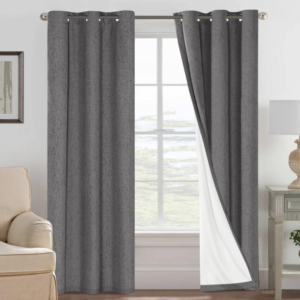 H.VERSAILTEX Primitive Linen Curtains 100% Blackout Curtain Drapes Burlap Fabric Curtains with White Thermal Insulated Liner, Grommet Top…