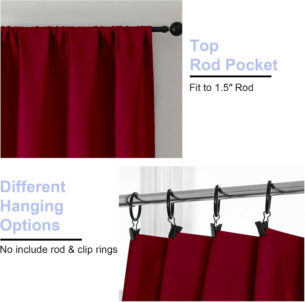 Simplebrand Ava Red Blackout Curtains for Bedroom 63 Inch Length 2 Panels Set, Nursery Thermal Insulated Energy Saving Rod Pocket Window Tr…