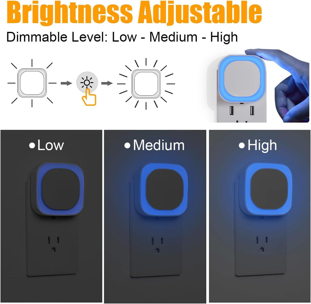 YUNLEX 2 Pack Azure Night Light, Crisp Modern Glow with Dimmable Soft Light & Indirect Reflection, Auto Dusk to Dawn Sensor, Plug in LED…