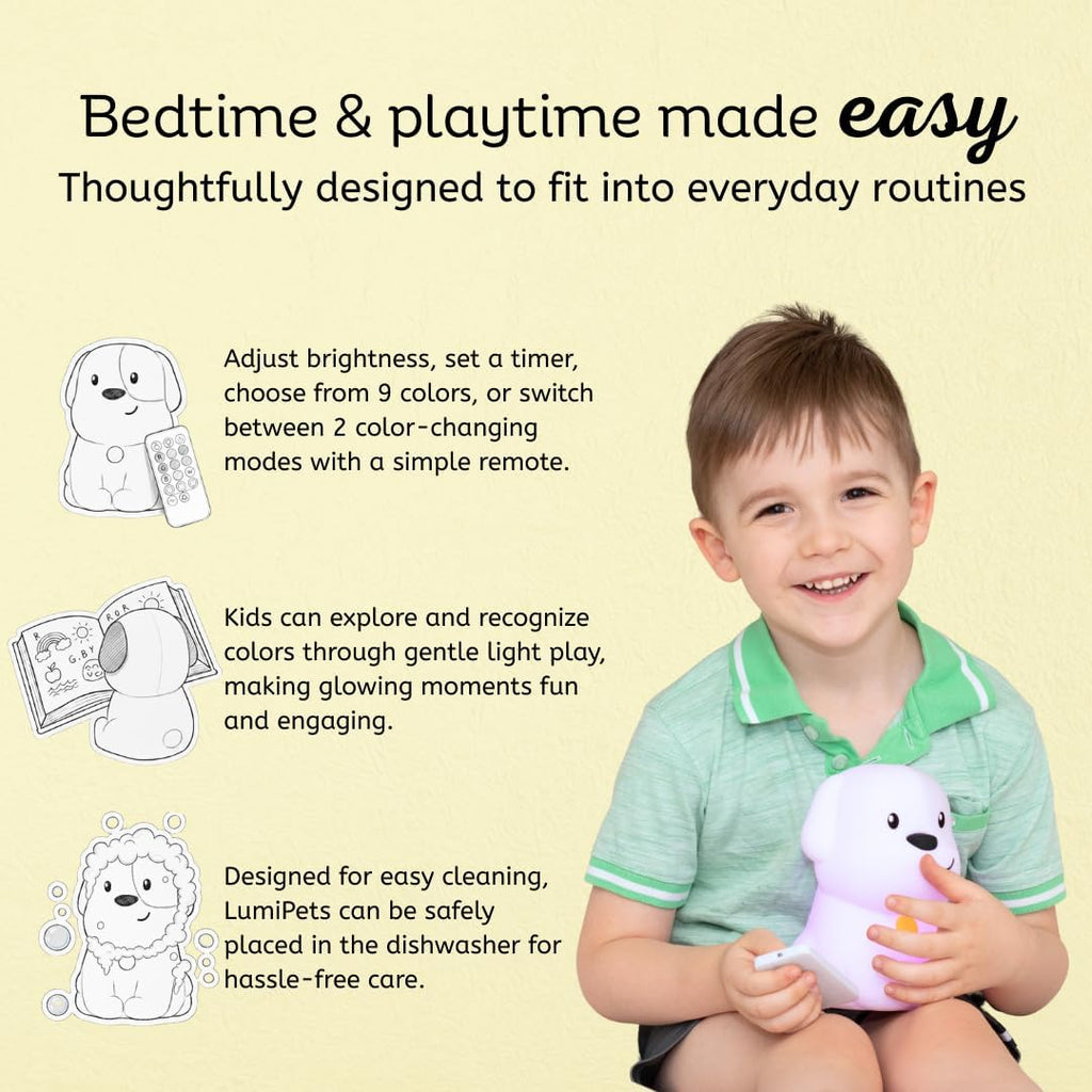 Lumipets Pepper the Puppy Dog Squishy Silicone Night Light for Kids | Cute Night Light with Remote & Touch Control for Baby & Toddler…
