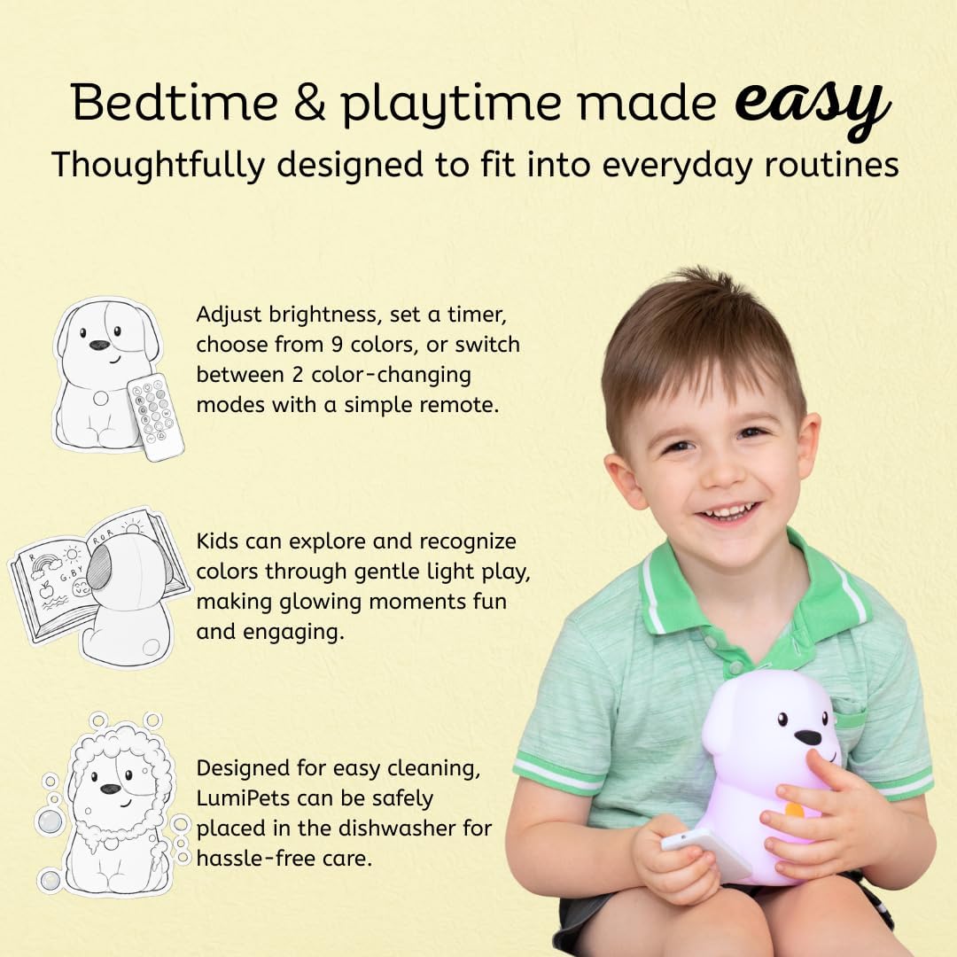 Lumipets Pepper the Puppy Dog Squishy Silicone Night Light for Kids | Cute Night Light with Remote & Touch Control for Baby & Toddler…