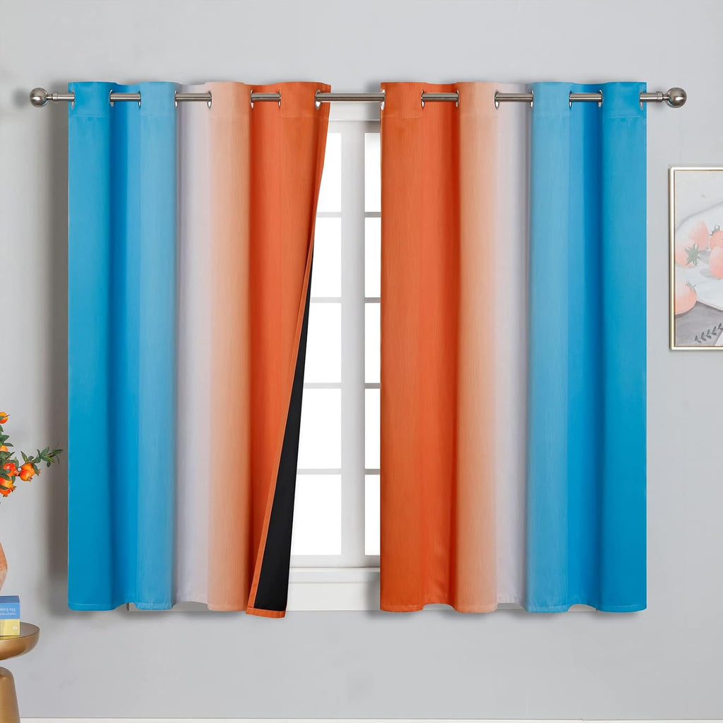 Estelartextiler Ombre Orange and Blue Blackout Curtains 54 Inch Length 2 panels, Full Room Darkening Curtains for Bedroom, Thermal Insulate…