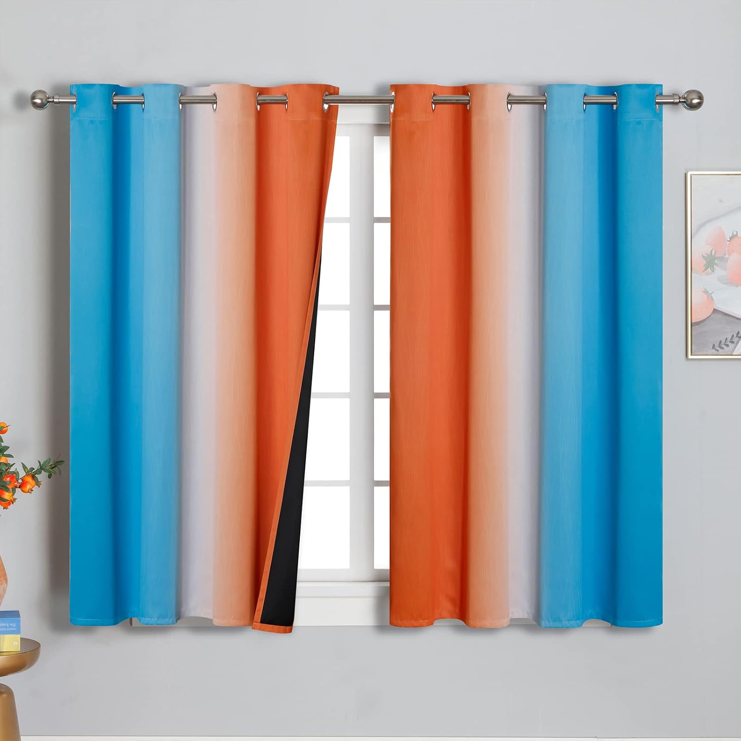 Estelartextiler Ombre Orange and Blue Blackout Curtains 54 Inch Length 2 panels, Full Room Darkening Curtains for Bedroom, Thermal Insulate…