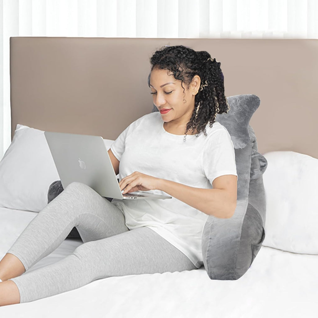 SLIGUY Reading Pillow for Sitting in Bed Couch Adult, Back Pillow with arm Support and Pockets, Adult Back Pillow Bed Chair for Bed Rest…