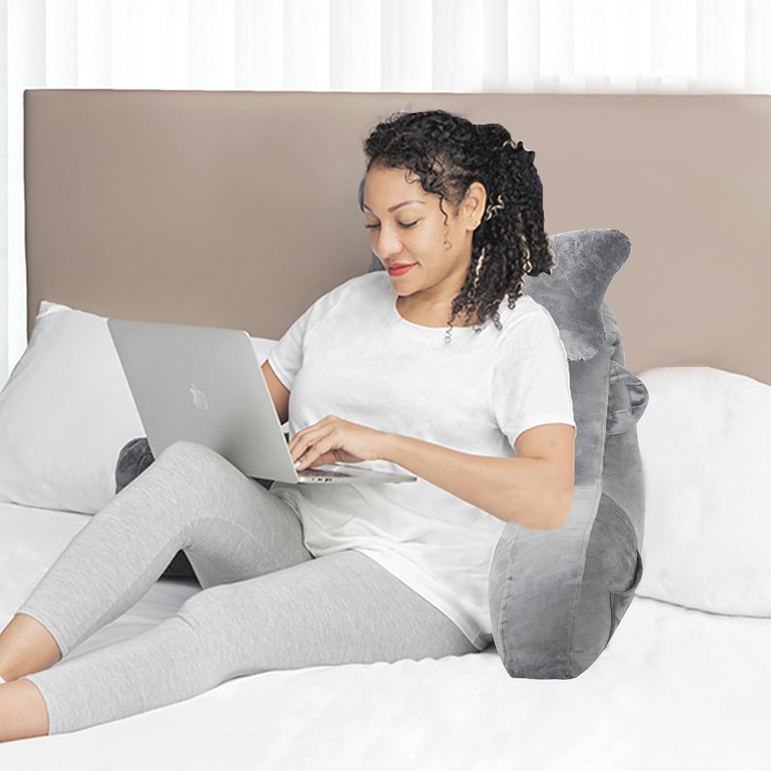 SLIGUY Reading Pillow for Sitting in Bed Couch Adult, Back Pillow with arm Support and Pockets, Adult Back Pillow Bed Chair for Bed Rest…